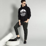 The Lifestyle Co Men Black & White Printed Hooded Sweatshirt