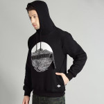 The Lifestyle Co Men Black & White Printed Hooded Sweatshirt