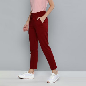 Women Red Solid Straight Fit Track Pants